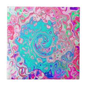 Azulejo Groovy Aqua Blue and Pink Resumen Swirte Retro