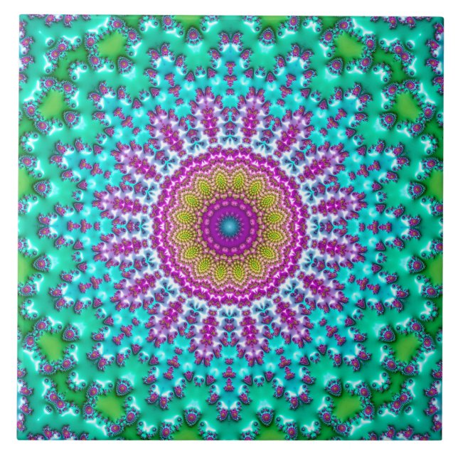 Azulejo Groovy Colorful Jewel Tone Boho Fractal Mandala (Frente)