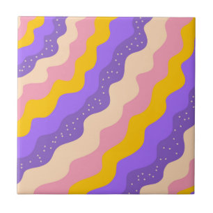 Azulejo Groovy de franja celeste amarillo morado Resumen