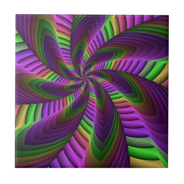Azulejo Groovy Energetic Colorful Neon Fractal (Frente)