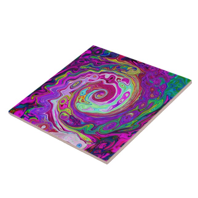 Azulejo Groovy Resumen Retro Magenta Giro Arcoiris (Lado)