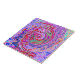 Azulejo Groovy Resumen Retro Rojo, Púrpura y Rosa Swirl