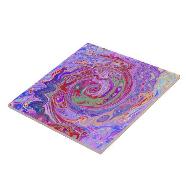 Azulejo Groovy Resumen Retro Rojo, Púrpura y Rosa Swirl (Lado)