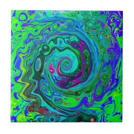 Azulejo Groovy Resumen Swirl Retro Verde y Azul