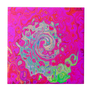 Azulejo Groovy Resumen Verde azulado Azul y Rojo Swirl