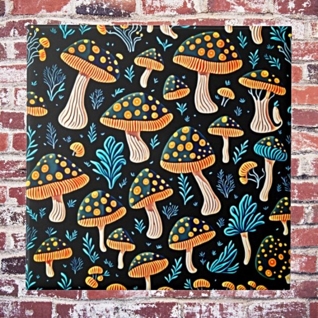Azulejo Groovy Retro Mushroom Cerámica Tile (Subido por el creador)