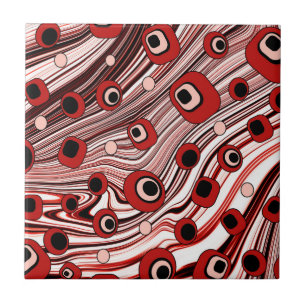Azulejo Groovy retro ondulado lindo con negro y rojo