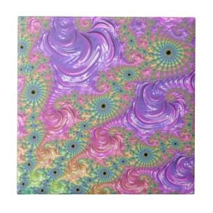 Azulejo Groovy Trippy Boho Tonos de Joyas Arcoíris Fractal
