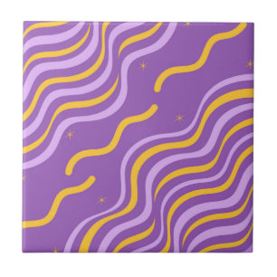 Azulejo Groovy Wavy Stripe Purple Yellow Resumen Spring