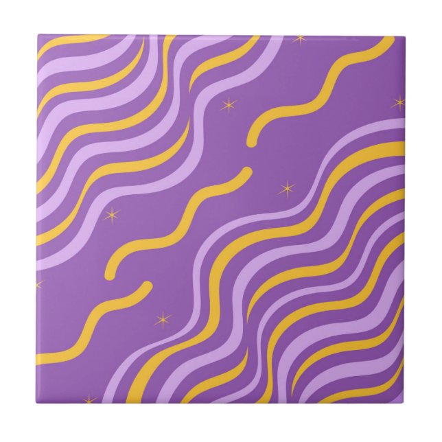 Azulejo Groovy Wavy Stripe Purple Yellow Resumen Spring (Frente)