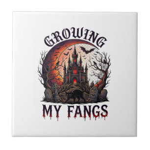 Azulejo Growing Fangs Halloween Casa Embrujada Gato Negro