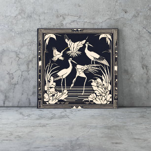 Azulejo Grullas aves Arte Deco Nouveau Blanco y Negro