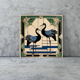 Azulejo Grullas de pájaros en el lago Art Deco Art Nouveau