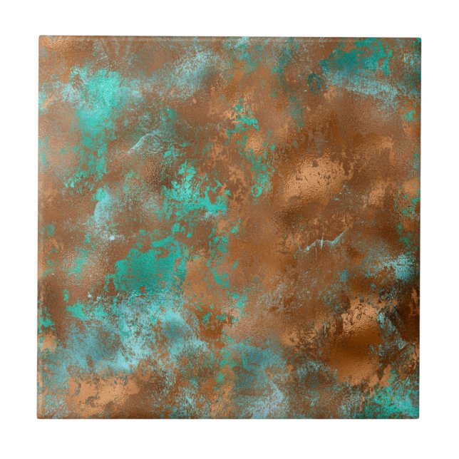 Azulejo Grunge de cobre Verde azulado Boho (Frente)