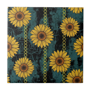 Azulejo Grunge Girasol y Cadena a Rayas