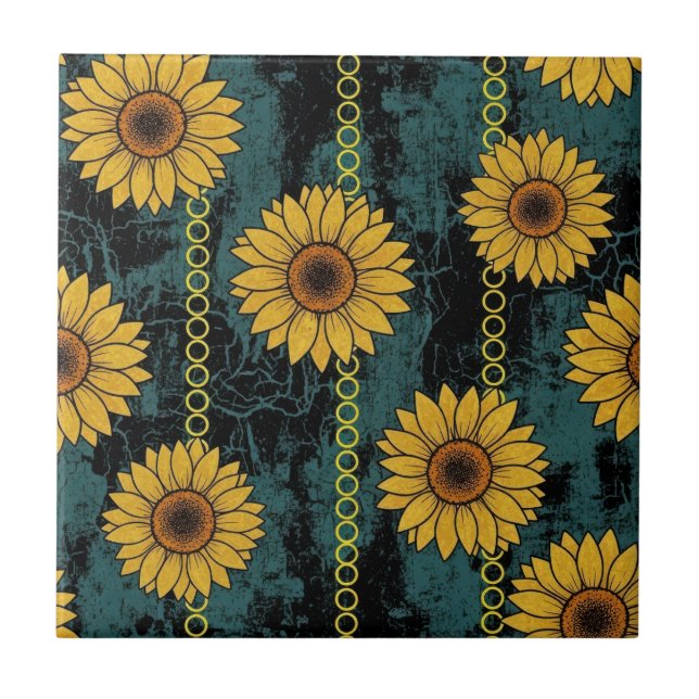 Azulejo Grunge Girasol y Cadena a Rayas (Frente)