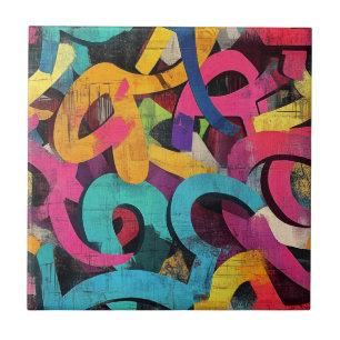 Azulejo Grunge Grafiti Abstracto en Rosa Amarillo Azul