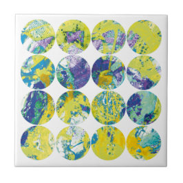Azulejo Grunge Lunares Amarillo Azul Ácido Círculo Abstrac
