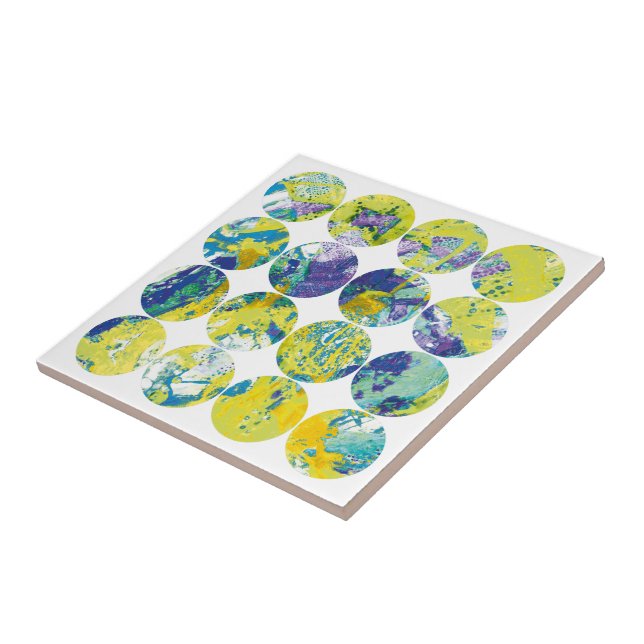 Azulejo Grunge Polka Dot Yellow Blue Acid Circle Abstract. (Lado)