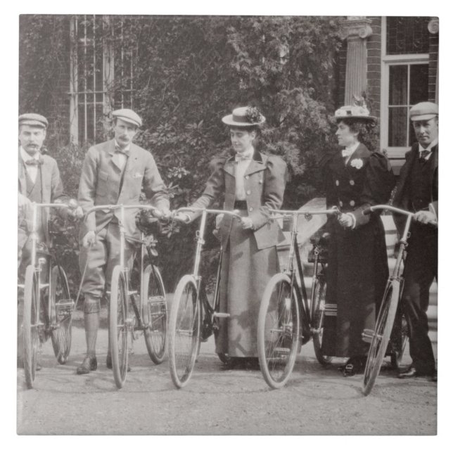 Azulejo Grupo de bicyclists de Edwardian, 1900s tempranos (Frente)