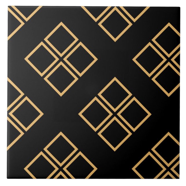 Azulejo Grupos Art Deco de 4 diamantes dorados en negro  (Frente)