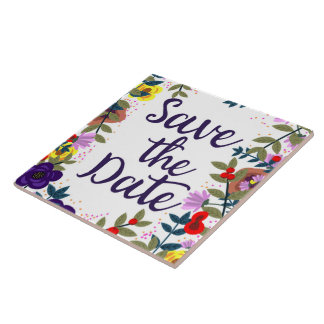 Azulejo Guardar La Fecha Boda Vintage Floral Reef