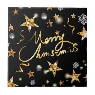 Azulejo Guay Gold Black Stars Luxury Metallic Fashion Xmas