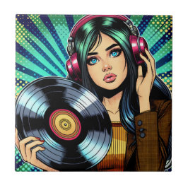 Azulejo Guay Pop Art Comic Style Chica con álbum Vinyl