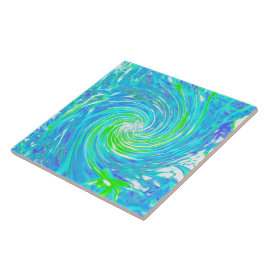 Azulejo Guay Resumen Retro Aqua y Lime Green Swirl