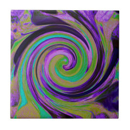 Azulejo Guay Retro Purple and Chartreuse Liquid Art Swirl