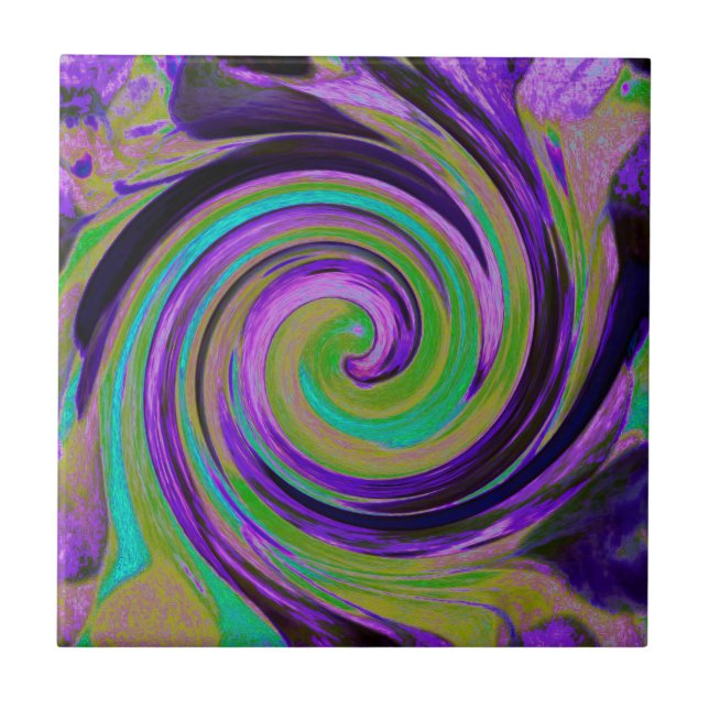 Azulejo Guay Retro Purple and Chartreuse Liquid Art Swirl (Frente)