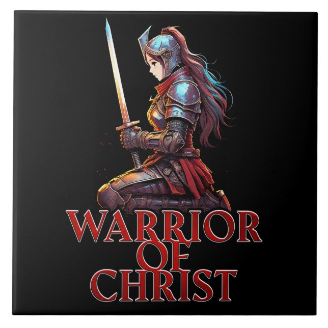 Azulejo Guerrera de Cristo Oración de la Biblia Cristiana (Frente)