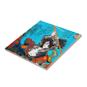 Azulejo Guerrero antiguo japonés oriental fresco Jo del s