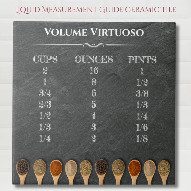 Azulejo Guía de Medición del Volumen Líquido de Cocina (Kitchen Liquid Volume Measurement Guide Ceramic Tile)
