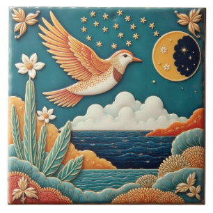 Azulejo Guía del pájaro y la media luna