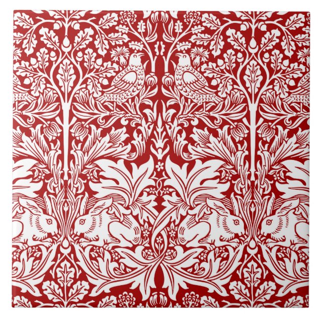 Azulejo Guillermo Morris Conejo Rojo y Blanco (Frente)