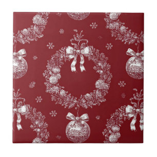 Azulejo Guirnalda de Navidad Toile sobre rojo intenso