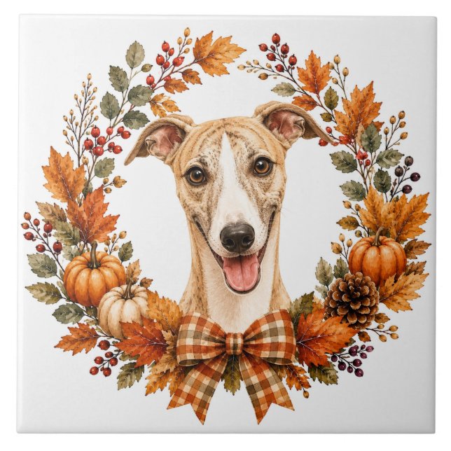 Azulejo Guirnalda de otoño Whippet (Frente)