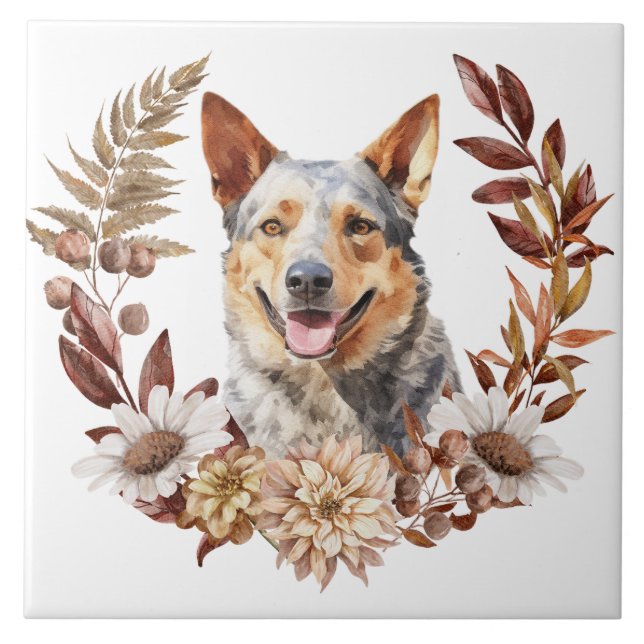 Azulejo Guirnalda otoñal de perro de ganado australiano (Frente)