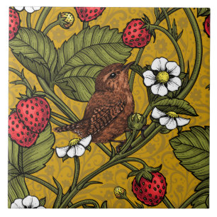 Azulejo Guirnaldas y fresas en mostaza