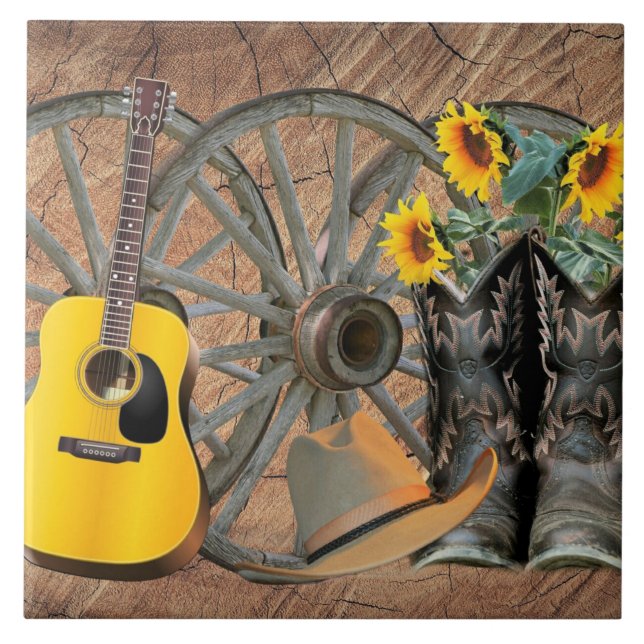 Azulejo Guitar Cowboy Boots Cowboy Gorra (Frente)