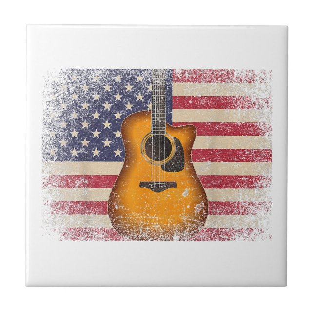 Azulejo Guitarra 4 de julio Regalo Bandera Americana USA - (Frente)