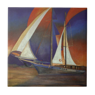 Azulejo Gulet artístico bajo vela en Naranja y morado
