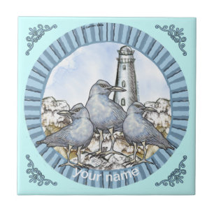 Azulejo Gulls Guide Lighthouse mosaico
