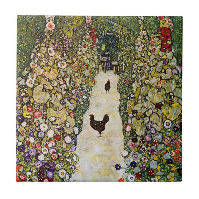 Azulejo Gustav Klimt - Camino de jardín con pollos (Frente)