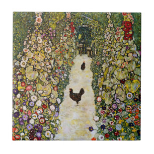 Azulejo Gustav Klimt - Camino del jardín con pollos