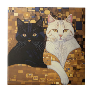 Azulejo Gustav Klimt Inspiró Dos Gatos En La Cama