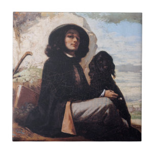 Azulejo Gustave Courbet - Autorretrato con un perro negro
