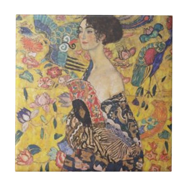 Azulejo Gustavo Klimt - señora With Fan Painting (Frente)
