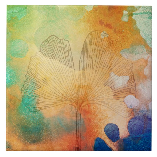 Azulejo Ha Ha Tonka en otoño con hojas gigantes de gingko (Frente)